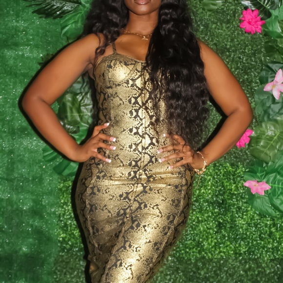 Dresses | Black And Gold Snake Print Bodycon Dress | Poshmark
